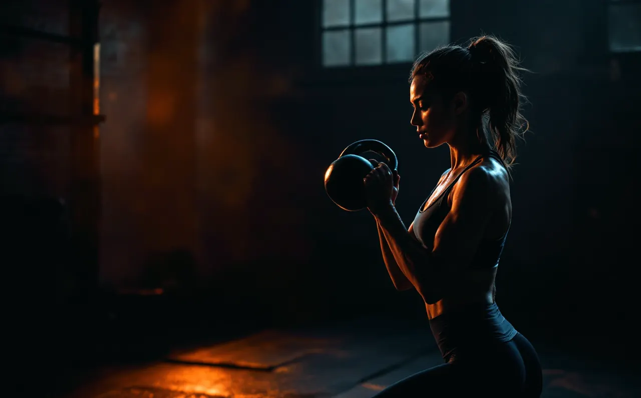 An athlete training with a kettlebell